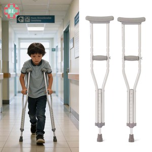 Child & Kids Adjustable Height Aluminum Alloy Underarm Crutches 300 lb Load Capacity Hospital Medical Walking Aid